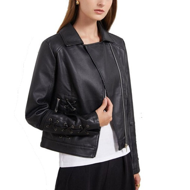 Celine- Black Crisscross Pattern Faux Leather Jacket