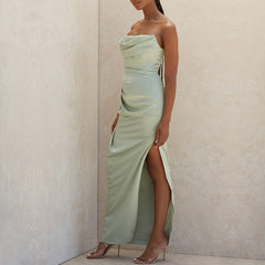 Michelle - Green Strapless Satin Maxi Dress - Model Mannequin