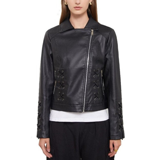 Celine- Black Crisscross Pattern Faux Leather Jacket