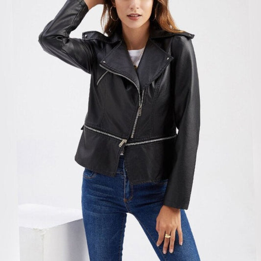 Cici - Black PU Leather Adjustable Length Jacket