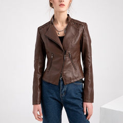 Maverick - Brown Faux Leather Biker Jacket