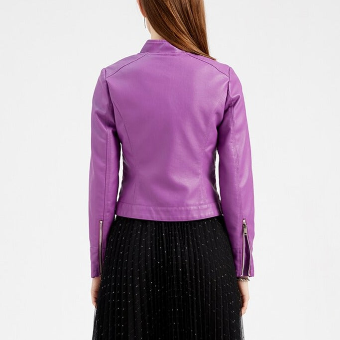 Raveena - Violet PU Leather Cropped Jacket