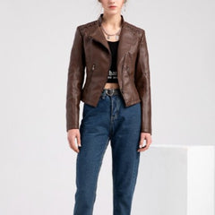 Maverick - Brown Faux Leather Biker Jacket