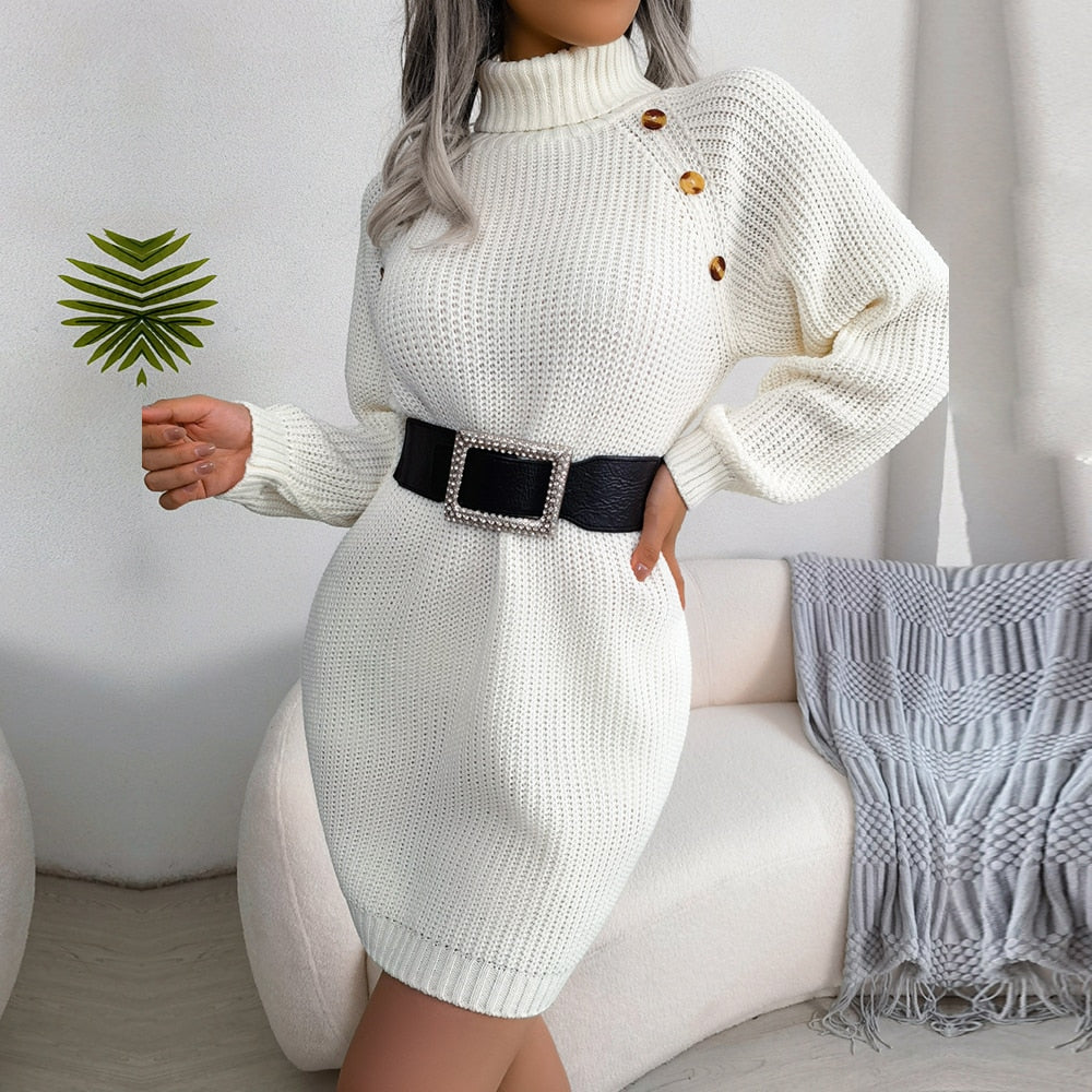Poppy - White Turtleneck Mini Sweater Dress - Model Mannequin