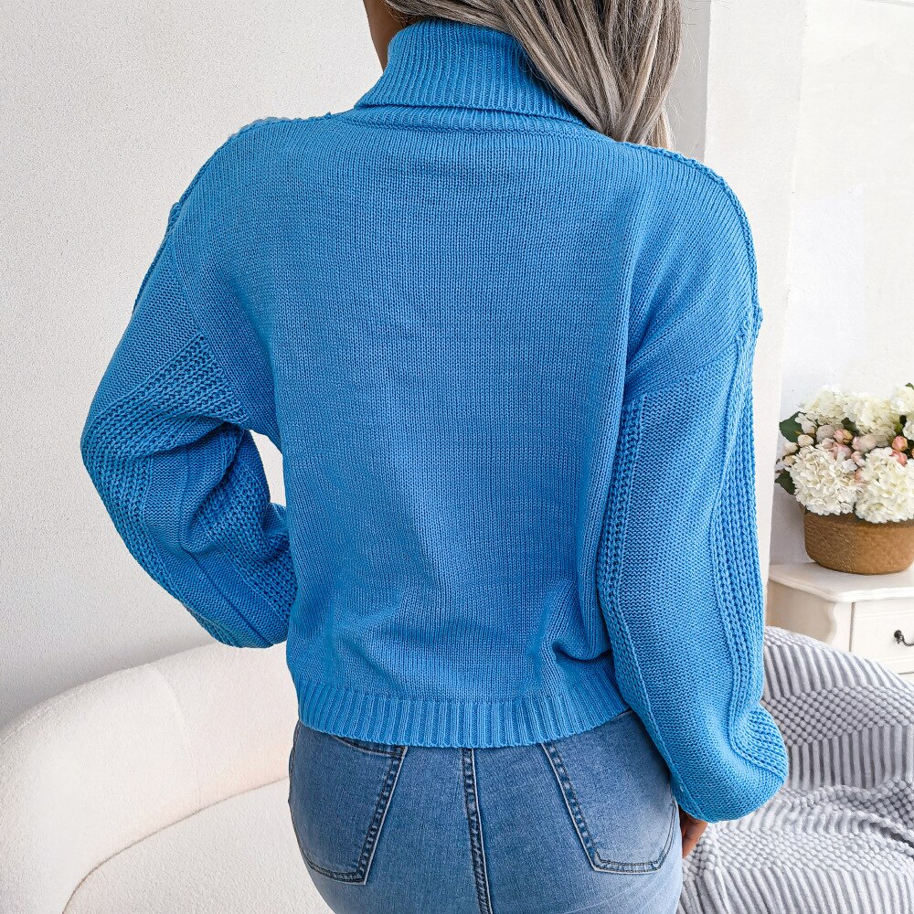 Mylah - Blue Turtleneck Long Sleeve Sweater