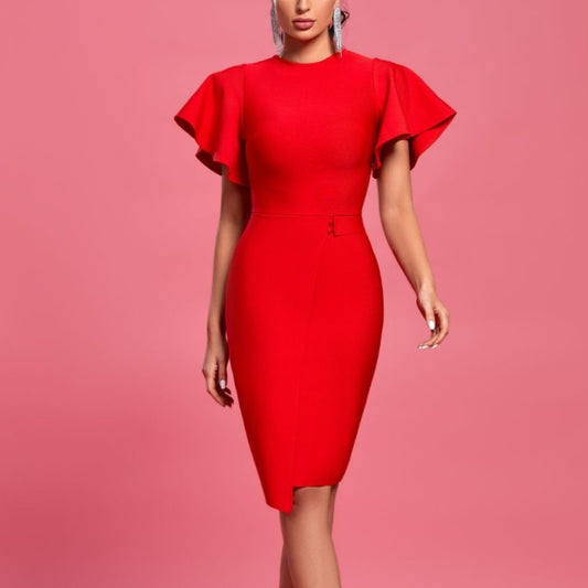 Lisa - Red Butterfly Sleeve Bandage Dress - Model Mannequin