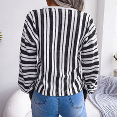 Mariah - White & Black Striped V Neck Top - Model Mannequin