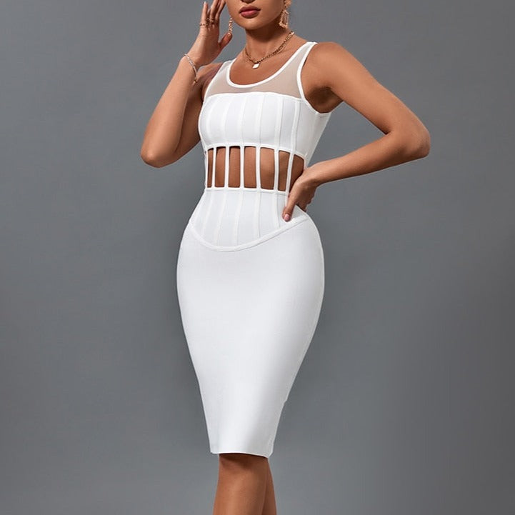 Cleo - White Mesh Bandage Dress - Model Mannequin