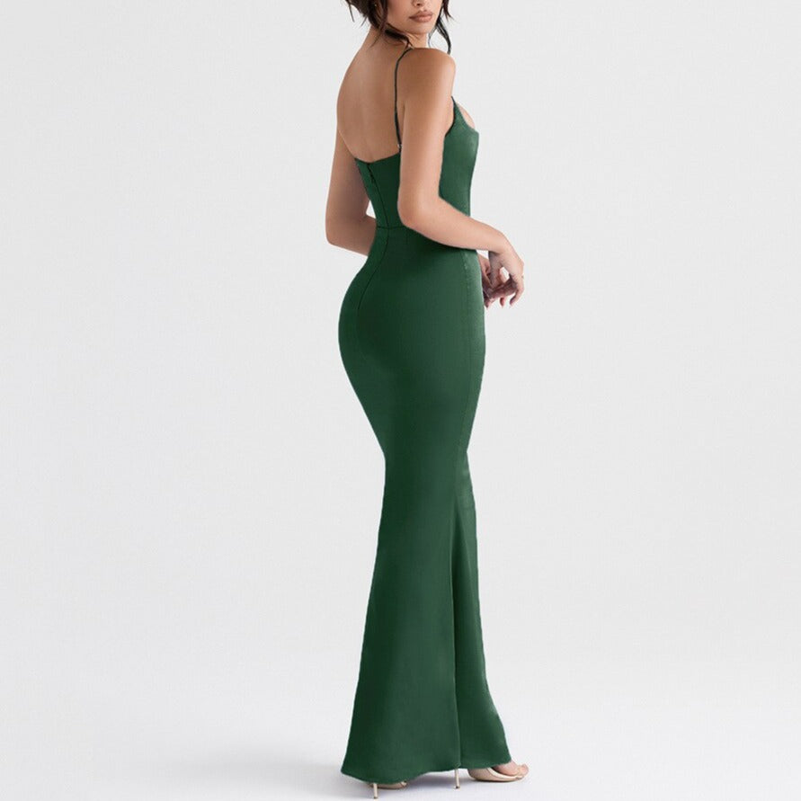 Shiloh - Green Satin Maxi Bodycon Dress - Model Mannequin