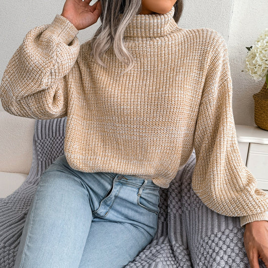 Soraya - Beige Knitted Turtleneck Sweater Top - Model Mannequin