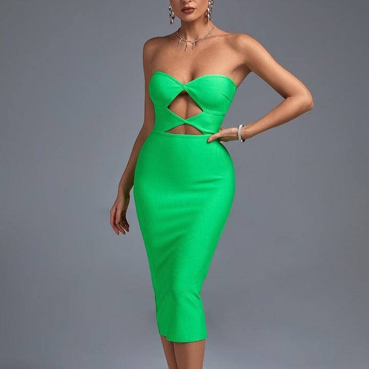 Faith - Green Cutout Strapless Bandage Dress - Model Mannequin