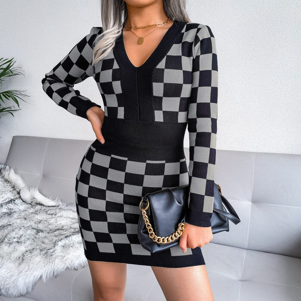 Rosita - Black Checked Mini Dress - Model Mannequin