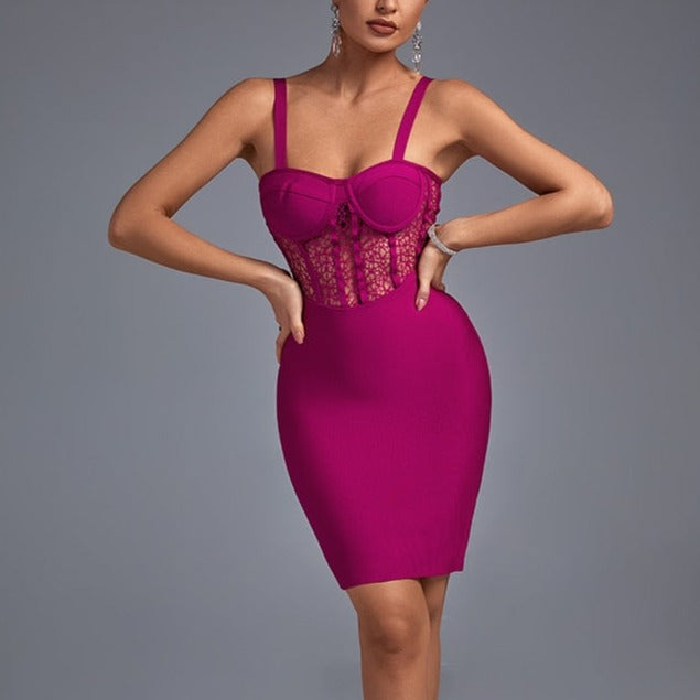 Natalie - Fuchsia Lace & Bandage Dress - Model Mannequin