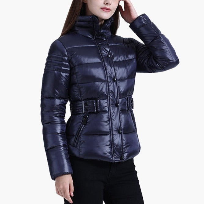 Katie - Navy PU Quilted Parka Jacket