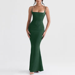 Shiloh - Green Satin Maxi Bodycon Dress - Model Mannequin