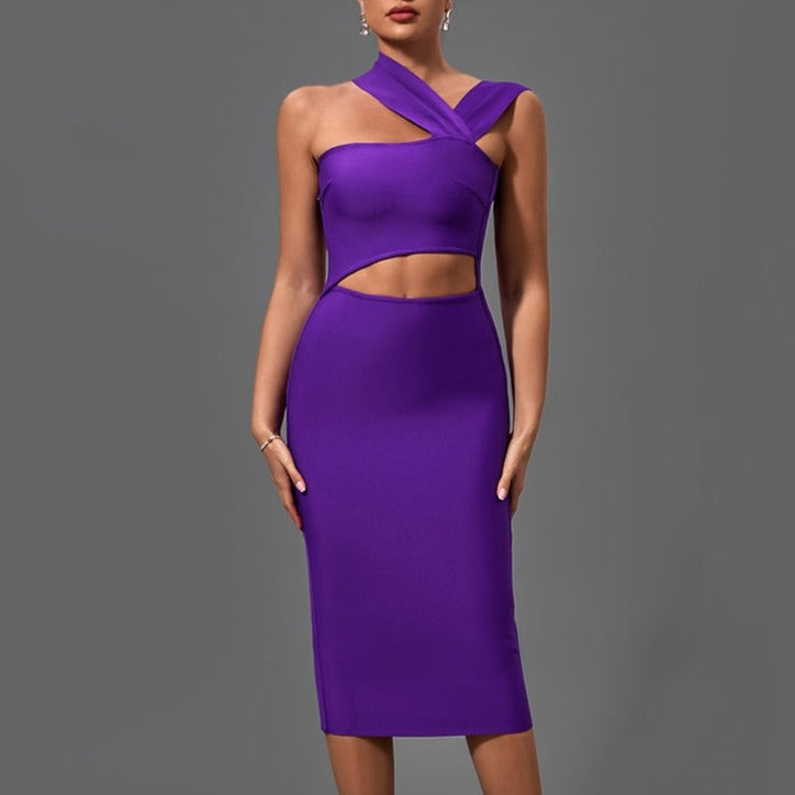 Marilyn - Purple Bandage Cutout Dress - Model Mannequin