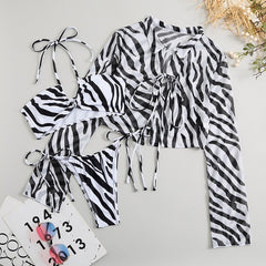 Savannah - Striped Three Piece Bikini Set With Cover-up