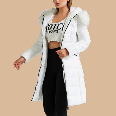 River - White Faux Fur Collar Puffer Coat - Model Mannequin