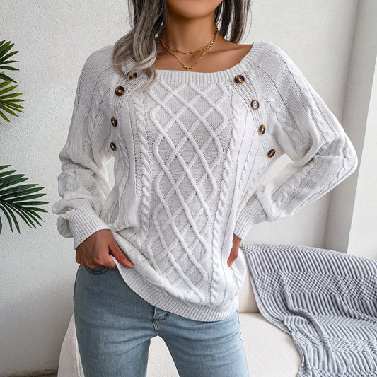Sofia - White Square Neck Pullover Sweater Top - Model Mannequin
