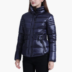 Katie - Navy PU Quilted Parka Jacket