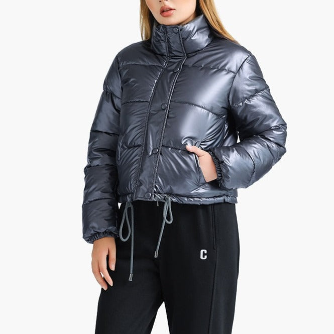 Mackenzie - Metallic Gray Puffer Jacket - Model Mannequin