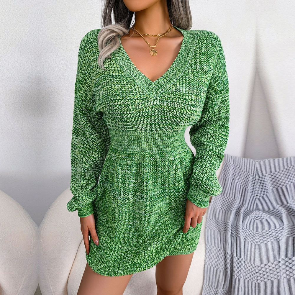 Vienna - Green Nipped High Waist Sweater Dress - Model Mannequin