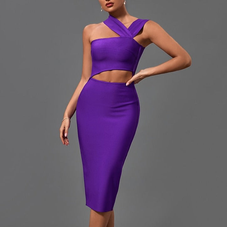 Marilyn - Purple Bandage Cutout Dress - Model Mannequin