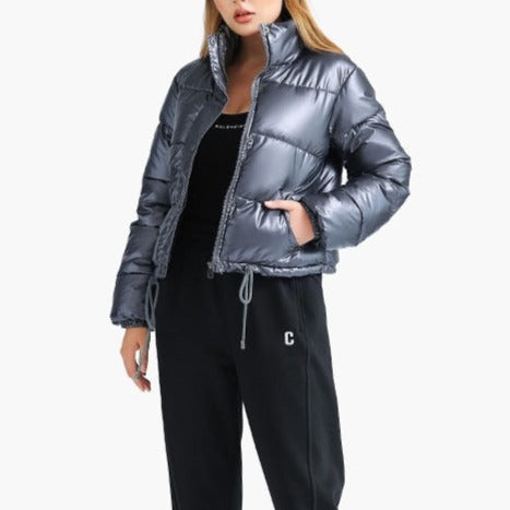 Mackenzie - Metallic Gray Puffer Jacket - Model Mannequin