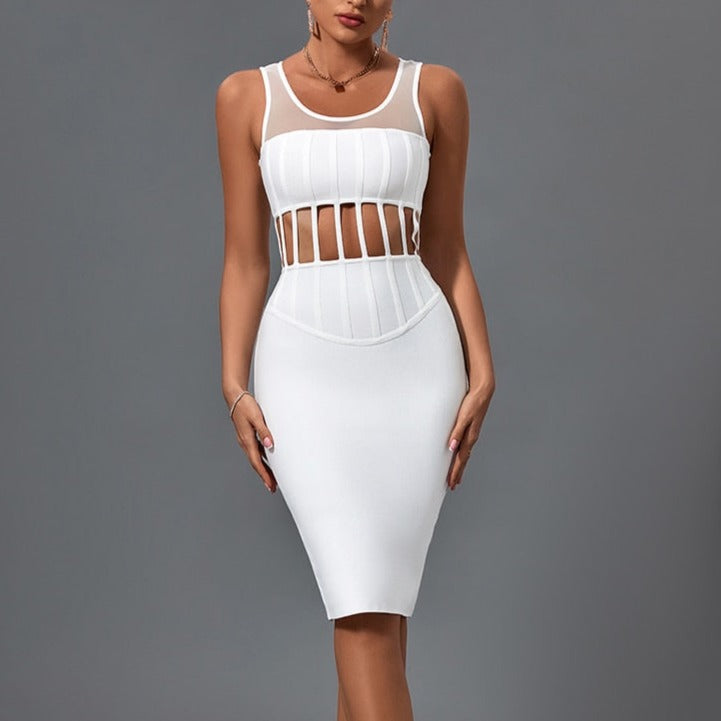 Cleo - White Mesh Bandage Dress - Model Mannequin