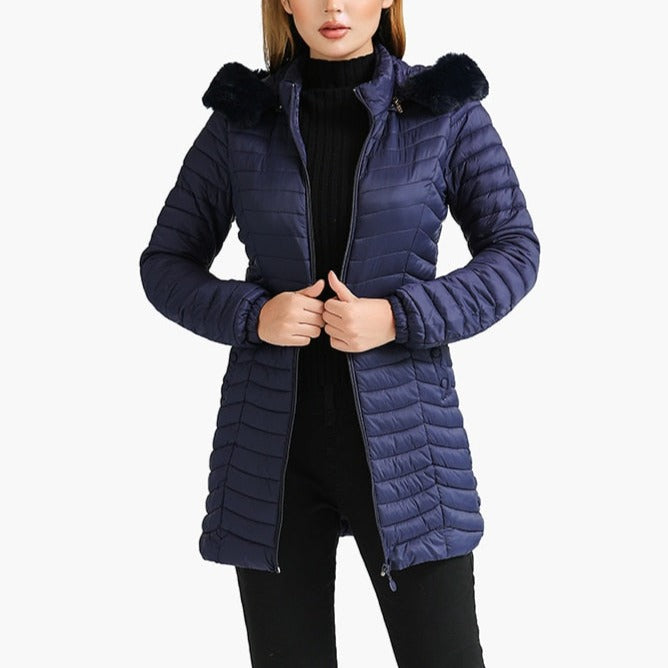 Zayla - Navy Fur Hooded Puffer Parka Coat - Model Mannequin