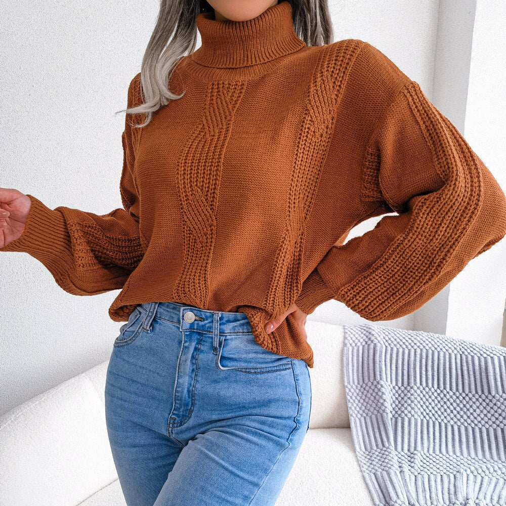 Mylah - Brown Turtleneck Long Sleeve Sweater