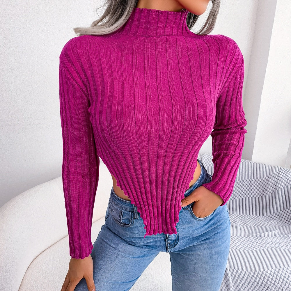 Genevieve -  Rose Pink Asymmetric Ribbed Sweater Top