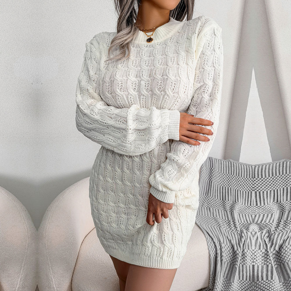 Samara - White Cable Knit Mini Sweater Dress - Model Mannequin