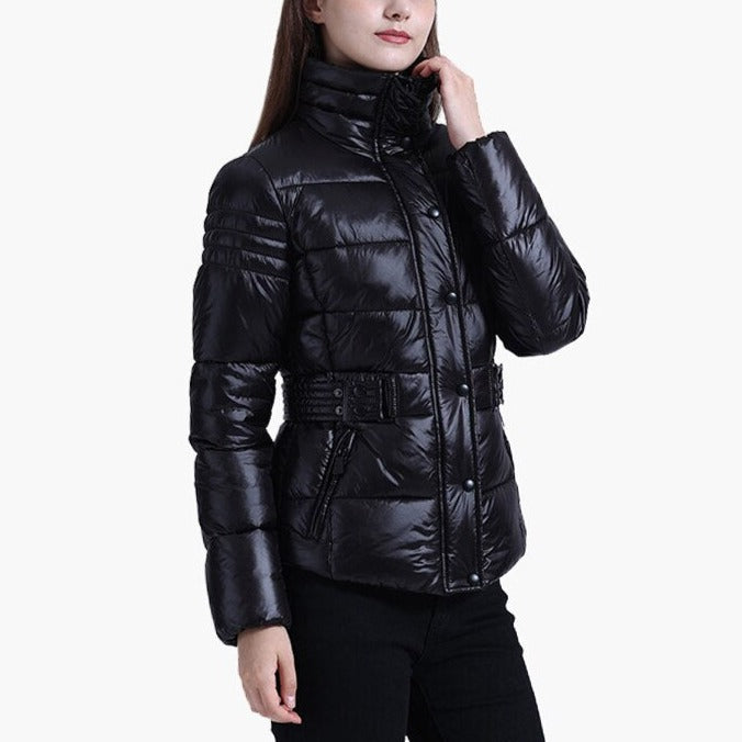 Katie - Black PU Quilted Parka Jacket