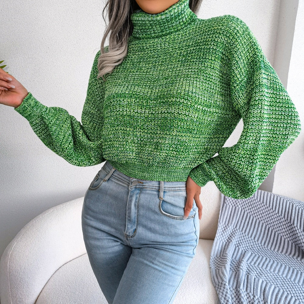 Soraya - Green Knitted Turtleneck Sweater Top - Model Mannequin