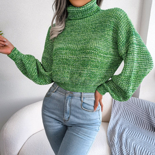 Soraya - Green Knitted Turtleneck Sweater Top - Model Mannequin