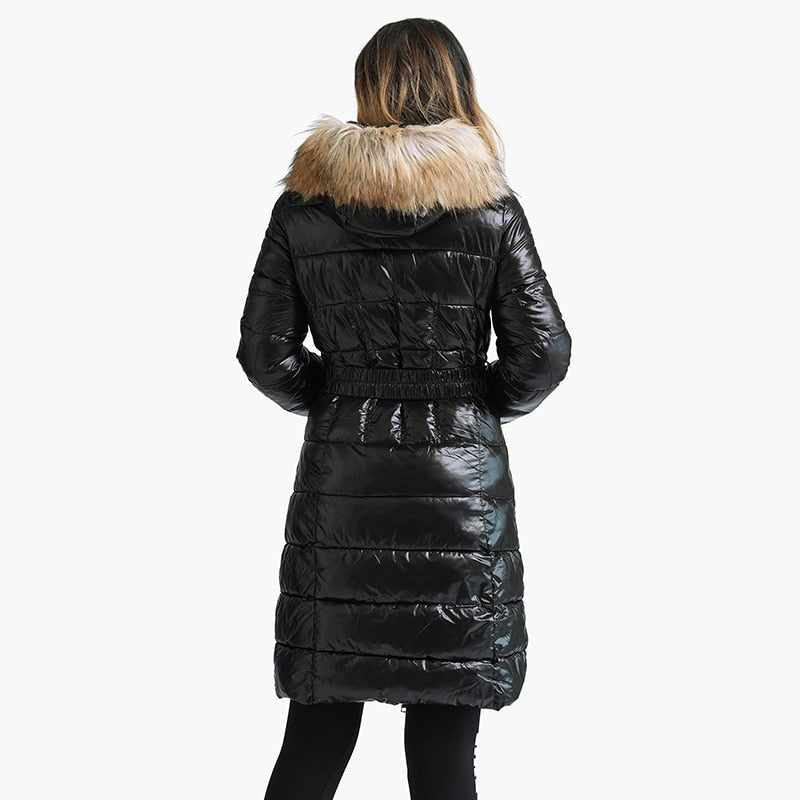 River - Black Faux Fur Collar Puffer Coat - Model Mannequin