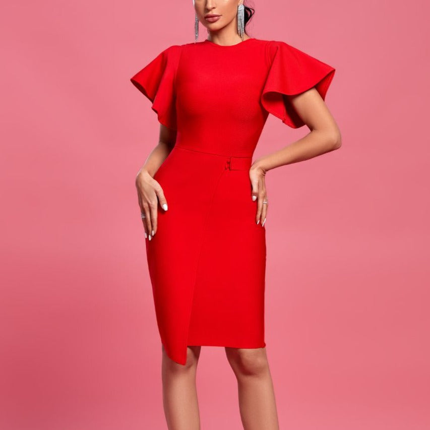 Lisa - Red Butterfly Sleeve Bandage Dress - Model Mannequin