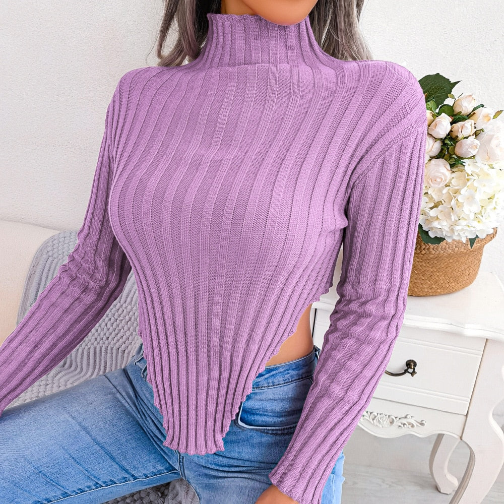 Genevieve -  Lilac Asymmetric Ribbed Sweater Top