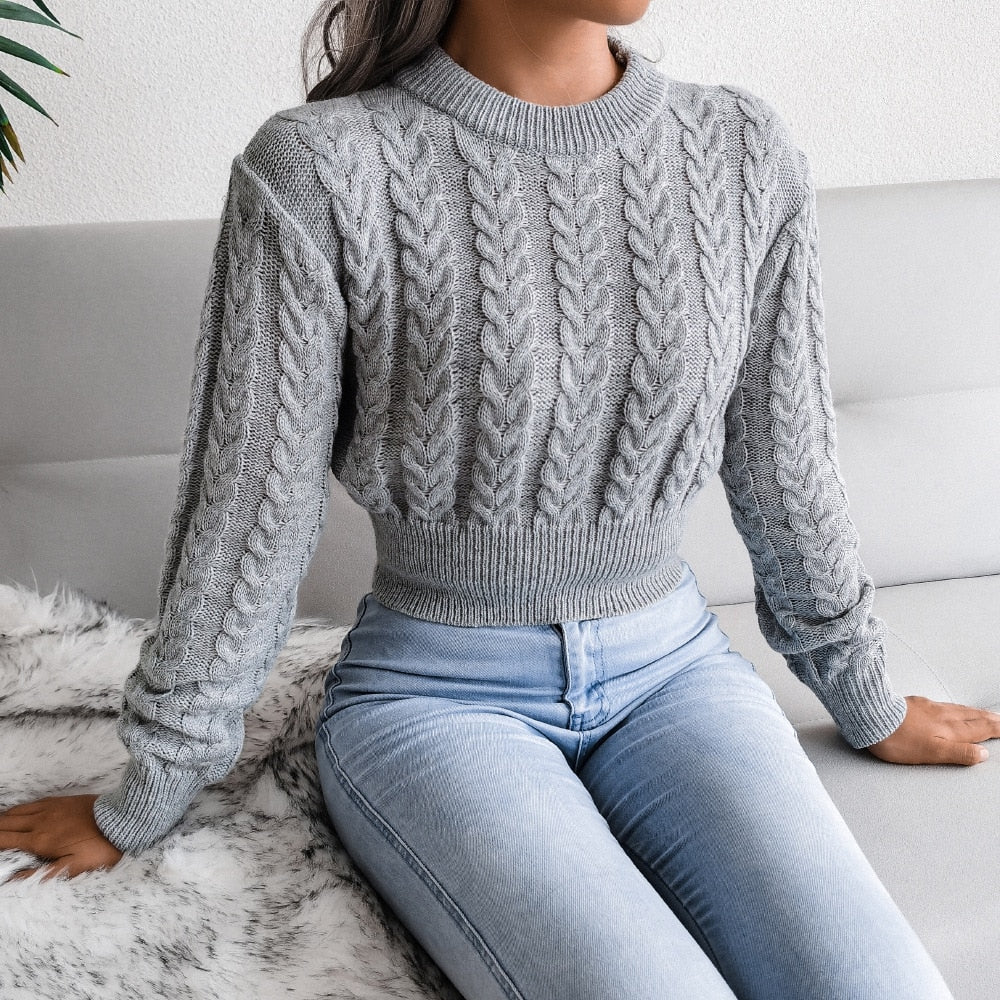 Meghan - Gray Braided Knit Sweater Top - Model Mannequin