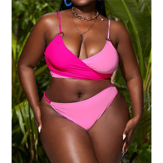 Pink Two Piece Color Block Wrap Bikini Set - Model Mannequin