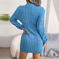 Samara - Blue Cable Knit Mini Sweater Dress - Model Mannequin