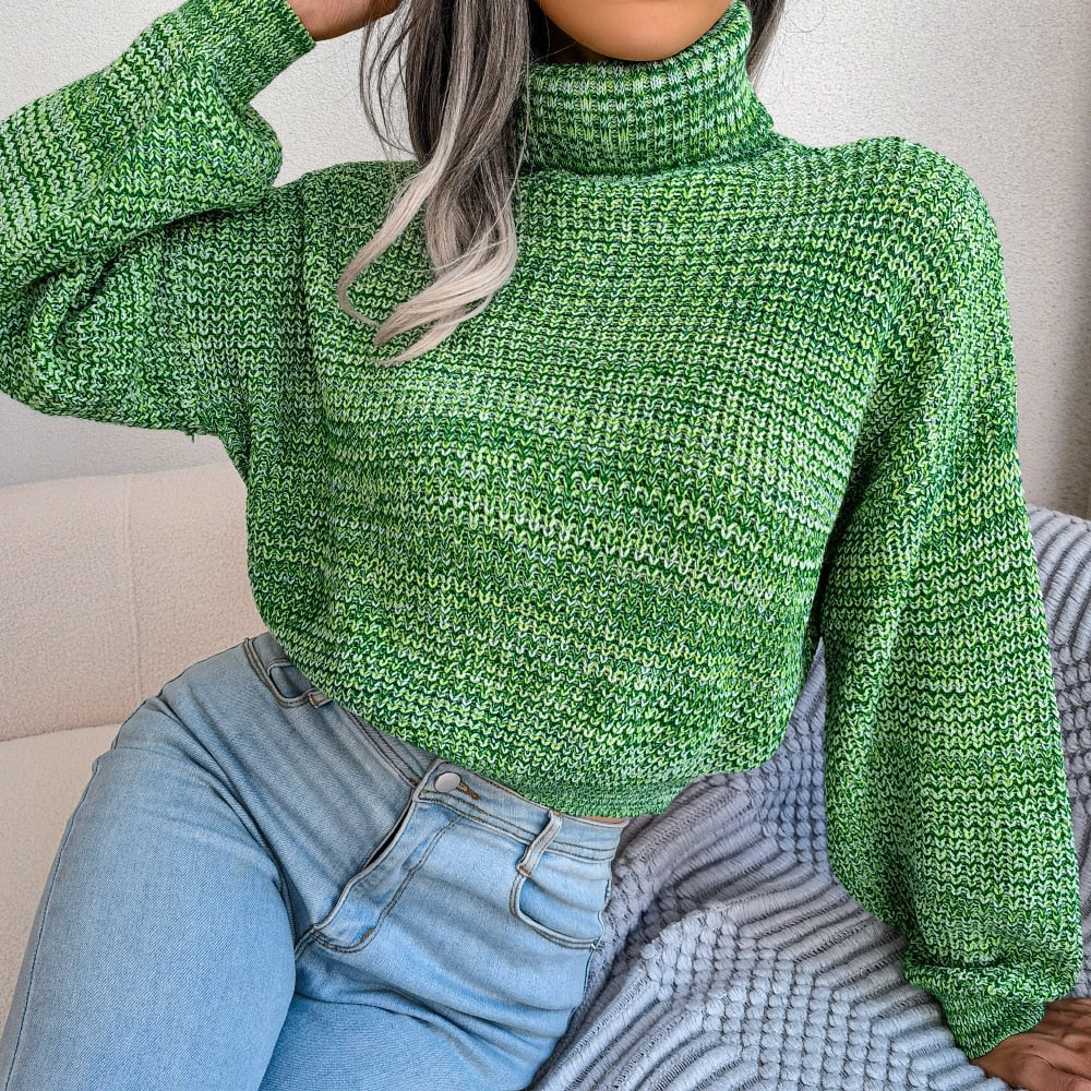 Soraya - Green Knitted Turtleneck Sweater Top - Model Mannequin