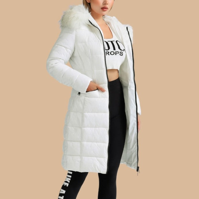 River - White Faux Fur Collar Puffer Coat - Model Mannequin