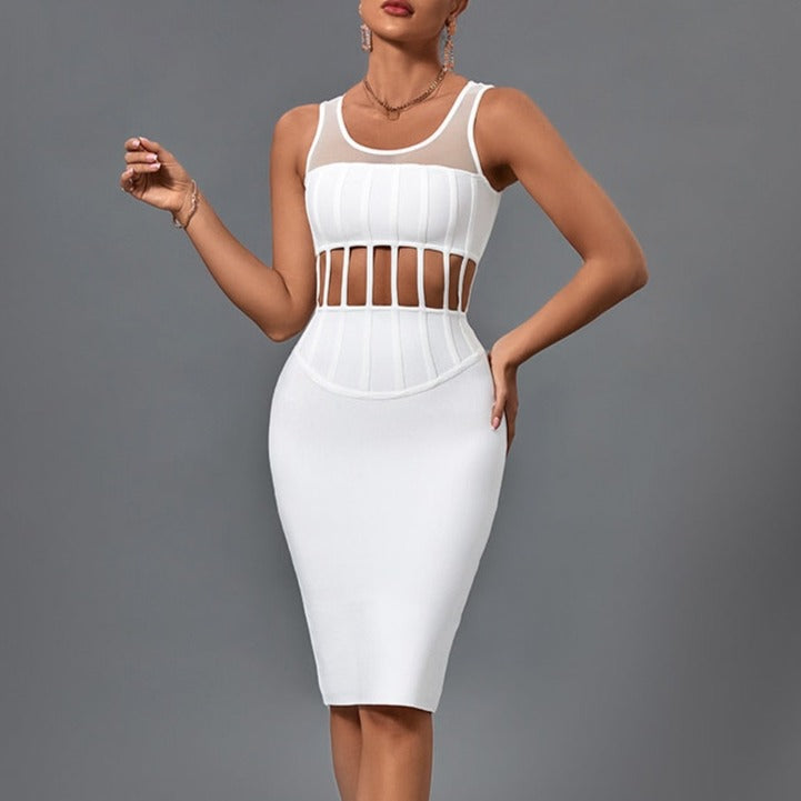 Cleo - White Mesh Bandage Dress - Model Mannequin