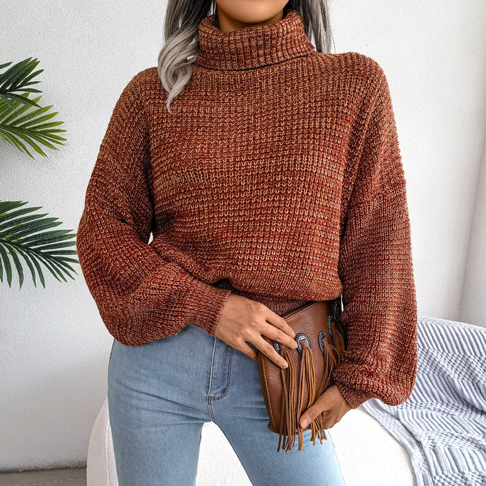 Soraya - Brown Knitted Turtleneck Sweater Top - Model Mannequin