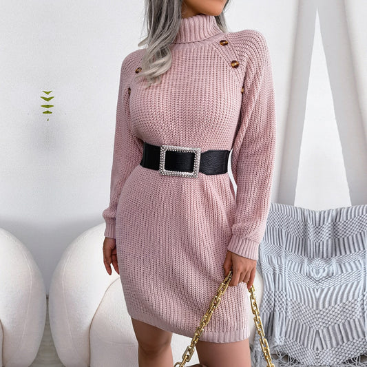Poppy - Pink Turtleneck Mini Sweater Dress - Model Mannequin