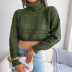 Zola - Green Braided Turtleneck Crop Top - Model Mannequin