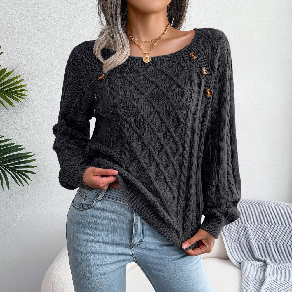 Sofia - Black Square Neck Pullover Sweater Top