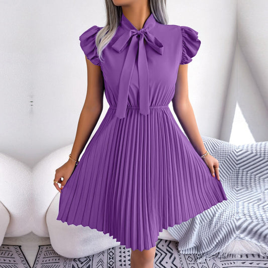 Asia - Purple Pleated Ruffled Sleeve Mini Dress